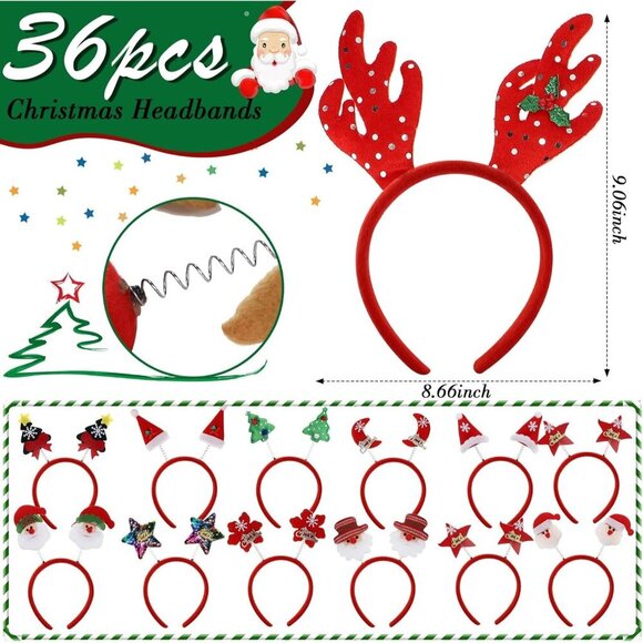 36 Pcs Christmas Headbands for Adults Kids Santa Reindeer Antlers Holiday Party main image 6
